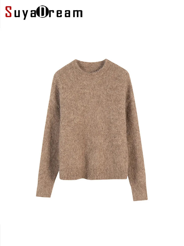 SuyaDream Warm Alpaca Pullovers for Woman, Dropped Sleeved Loose Sweaters, Brushed Wool Knit Sweater, 2026 Fall Winter Top - Matrix Studios
