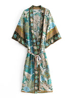 Peacock Floral Print Bat Sleeve Beach Bohemian Kimono Robe for Women Ladies Beachwear Summer Dress Bikini Boho Cover-ups - Matrix Studios