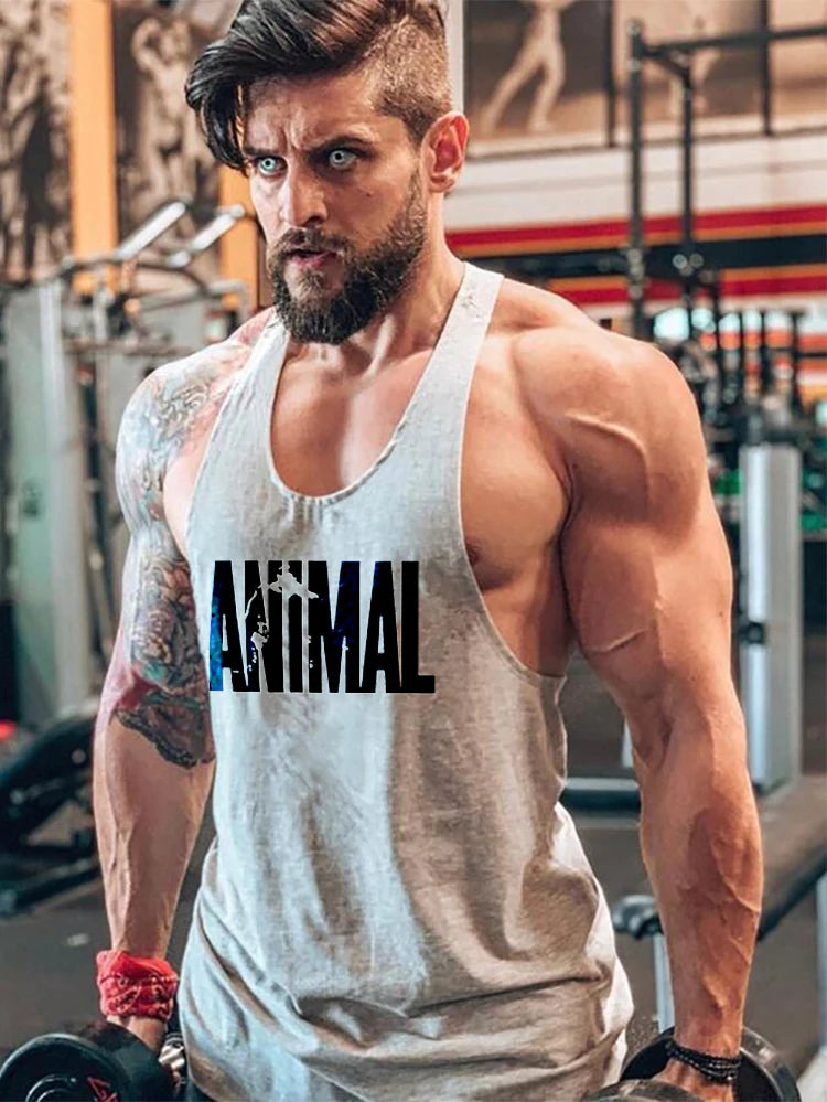 ANIMAL Letter Printed Gym Clothing Mens Bodybuilding Fitness Tank Top Cotton Raceback Stringer Singlets Workout Sleeveless Shirt - Matrix Studios
