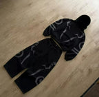 2 Pcs Set Y2K Retro Casual Hoodie Sweatpants Anime Pattern Patchwork Burr Streetwear Harajuku Hip Hop Trendy Unisex Sports Suit