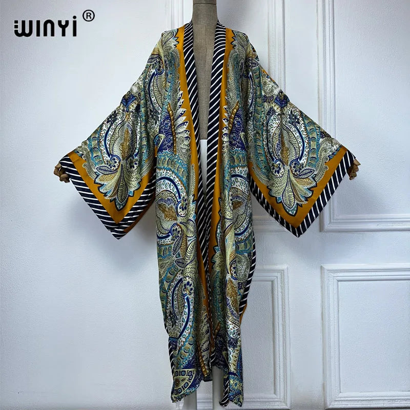WINYI New Kimono Africa Print Dress Beach Wear Elegant Cardigan Sexy Holiday Beach Outfits for Women Vestidos Swimwear - Matrix Studios