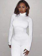 Hugcitar Fall Long Sleeve Solid Turtleneck Sexy Skinny Bodycon Jumpsuit Women Fashion Streetwear Sport Casual Romper Overalls - Matrix Studios