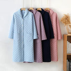 Autumn Winter Women Warm Cotton with Filler Robe Ladies Bathrobe Female Long Sleeve Dressing Gown Robes Simple Home Clothes - Matrix-studios.com