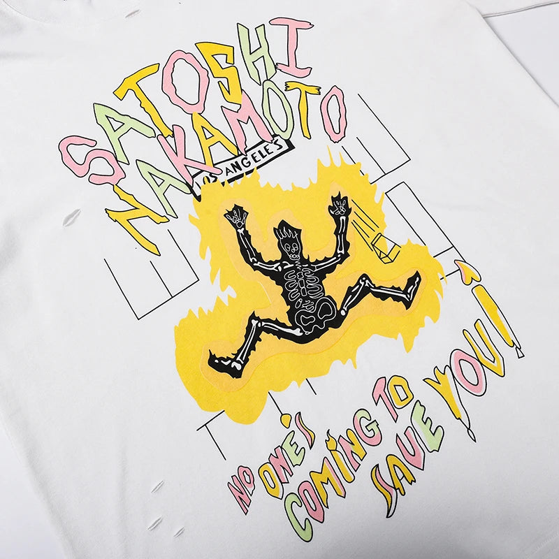 Multi-styles Satoshi T-shirt Loose Fit Oversized High Street Vintage Washed Distressed Letter Print Men's Short Sleeve T Shirt - Matrix-studios.com