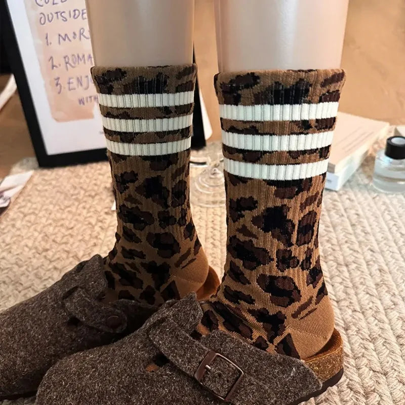 4 Pairs Women Leopard Socks Cotton Sports Y2k Student White Lolita Harajuku Girl Funny Socks - Matrix Studios