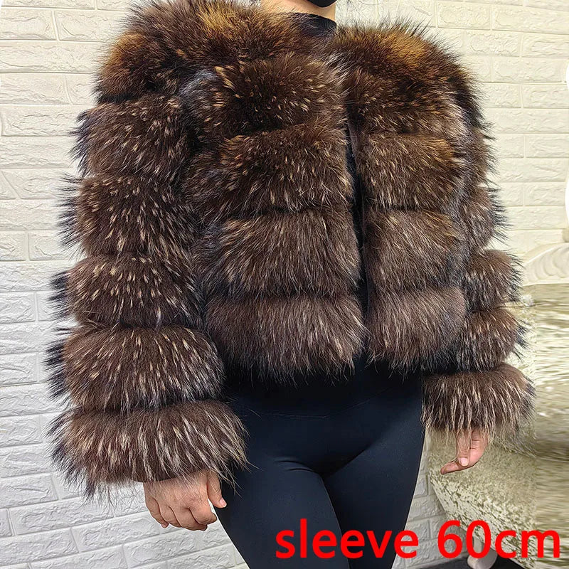 MAOMAOKONG Super Hot Winter Women Luxury Thick Real Raccoon Fur Coat Natural Fox Fur Jacket Plus Size Furry Jackets Female Vest - Matrix Studios