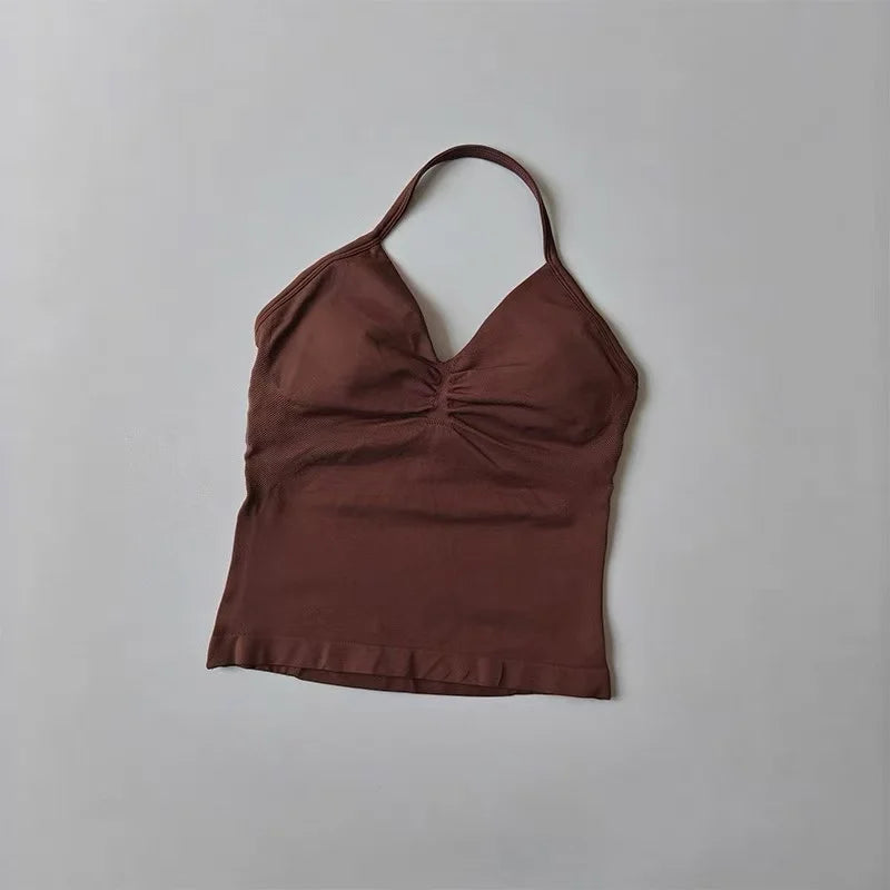 Sexy Halter Neck Beautiful Back High Waist Peach Sports Bras Shorts Suit Pilates Gathering Yoga Vest Training Fitness Bra Sets - Matrix-studios.com