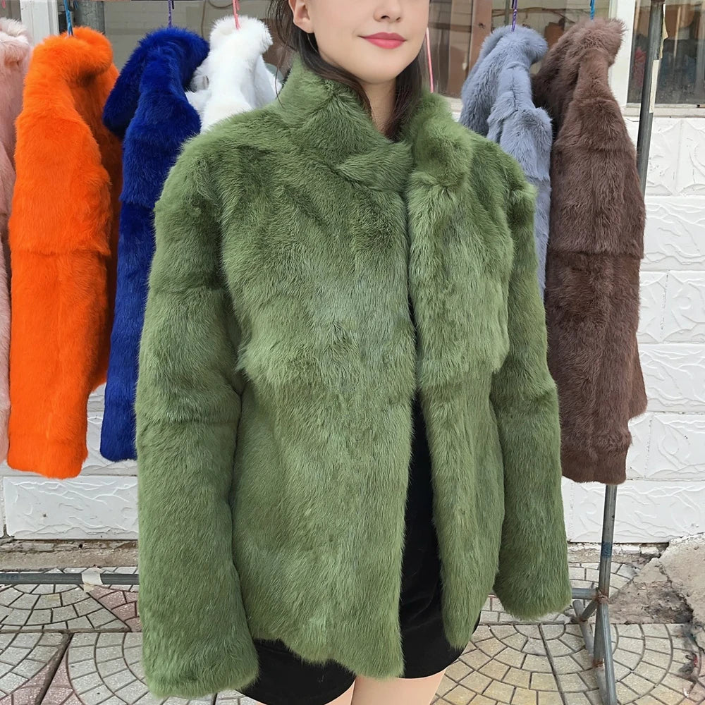 Fancy Rani Natural Rabbit Fur Coat Women Winter Jacket Real Leather And Fur Women's Clothing Female Outerwears With 2024 - Matrix Studios