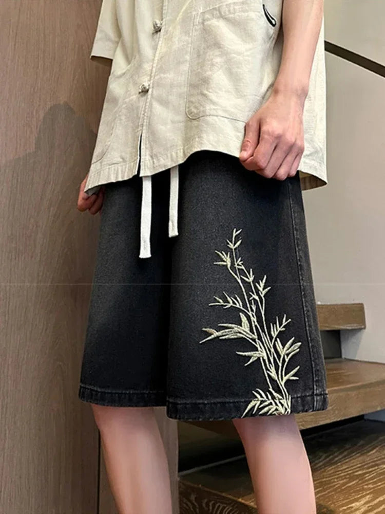 Summer Y2K Baggy Jorts For Men 2026 New Embroidered Short Jean Pants Vintage Wide Leg Bermuda Hip Hop Streetwear Denim Shorts