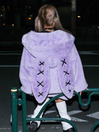 Lautaro Autumn Oversized Sweet Cute Soft Purple Black Faux Fur Coat Women with Bunny Ears Kawaii Loose Fluffy Jacket Hoodie 2023 - Matrix Studios
