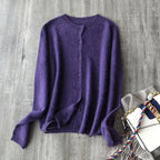 Brushed Wool Cashmere Warm Cardigan Women, O-Neck Seamless Soft Sweater - Matrix Studios