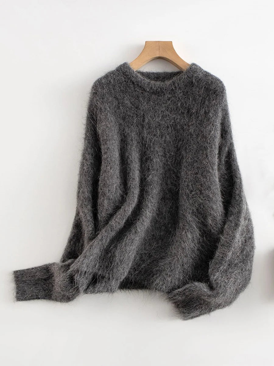 SuyaDream Warm Alpaca Pullovers for Woman, Dropped Sleeved Loose Sweaters, Brushed Wool Knit Sweater, 2026 Fall Winter Top - Matrix Studios