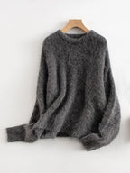 SuyaDream Warm Alpaca Pullovers for Woman, Dropped Sleeved Loose Sweaters, Brushed Wool Knit Sweater, 2026 Fall Winter Top - Matrix Studios