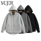 MUJER Zip up Hoodies Women Autumn Hooded Sweatshirt Woman Long Sleeve Oversized Women's Sweatshirts Zip Hoodie Women Jackets - Matrix Studios