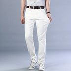 Men's Jeans Pure White Fashion Elastic Slim Youth Slimming Straight Leg Male Pants Business Casual Middle Age High End Trousers - Matrix Studios