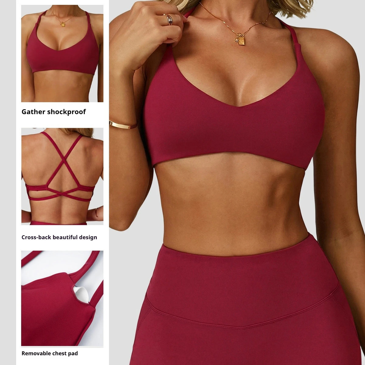 Sports Bra High  Support Women Gym Underwear Push-up Back Cross Yoga Crop Top Running Workout Fitness Pilates Solid Color - Matrix Studios
