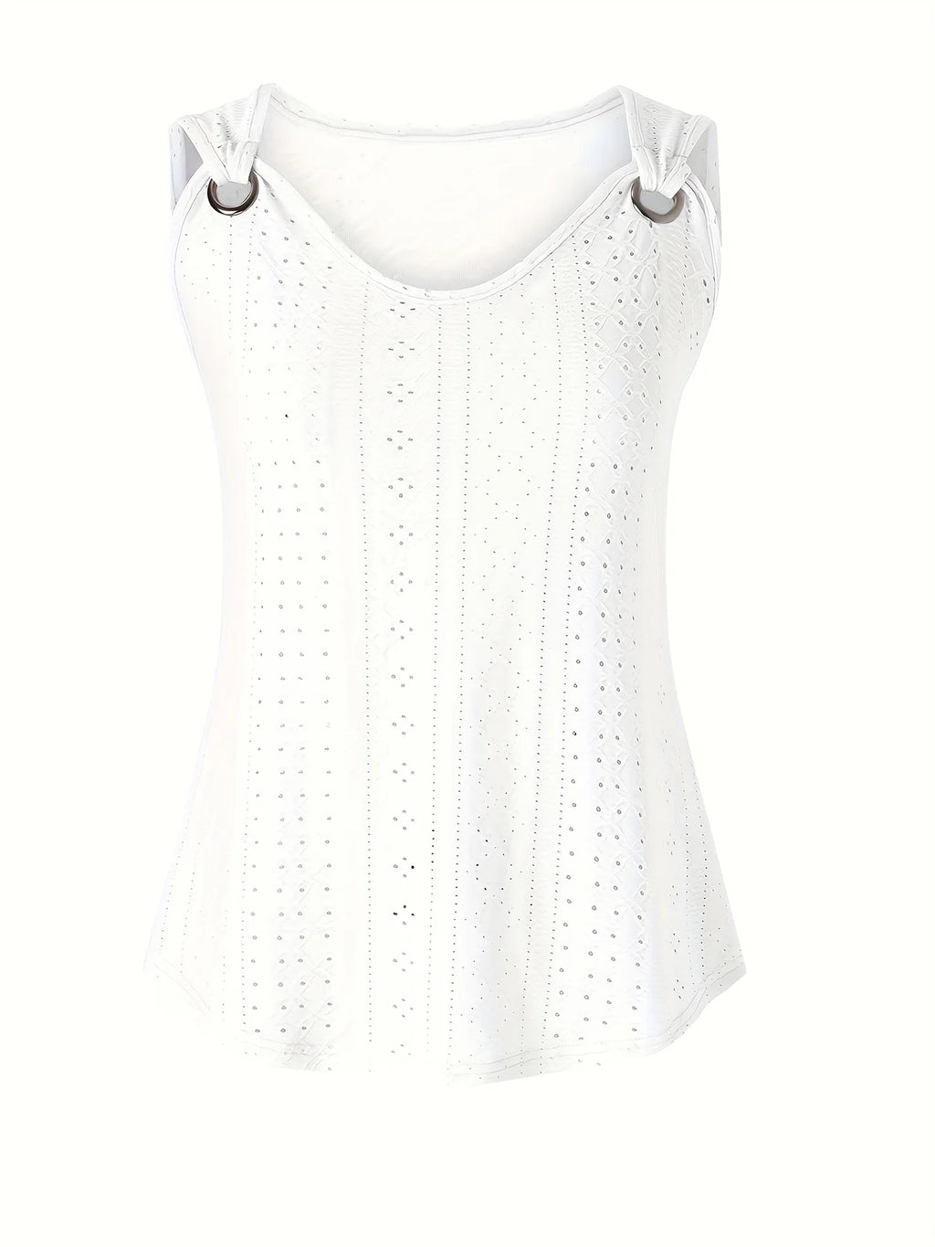 Women's Eyelet Embroidery Tank Top Symmetrical Straps with Buckle V Neck Casual Sleeveless Cami Tops - Matrix-studios.com