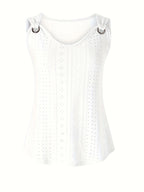 Women's Eyelet Embroidery Tank Top Symmetrical Straps with Buckle V Neck Casual Sleeveless Cami Tops - Matrix-studios.com
