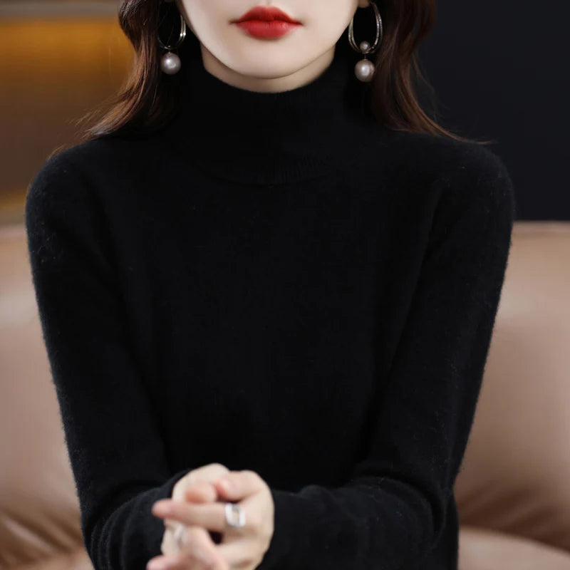 100% Merino Wool Cashmere Sweater Women Knitted Sweater Turtleneck Long Sleeve Pullovers Autumn Winter Clothing Warm Jumper Tops - Matrix Studios
