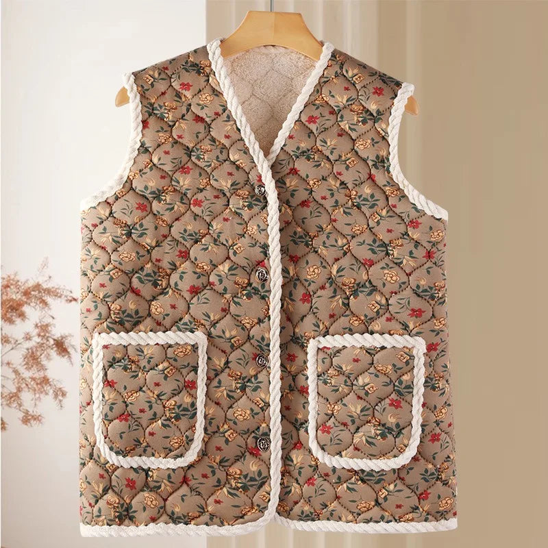 2025 New Winter Floral Kimchi Vest Quilted Vest Women's Ethnic Style Printing Thermal Vest - Matrix Studios