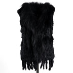 BOONJOVIA Women's 100% Real Rabbit Fur Knitted Vest Raccoon Fur Trim Collar Gilet Lady Fashion Waistcoat For Autumn Winter - Matrix Studios