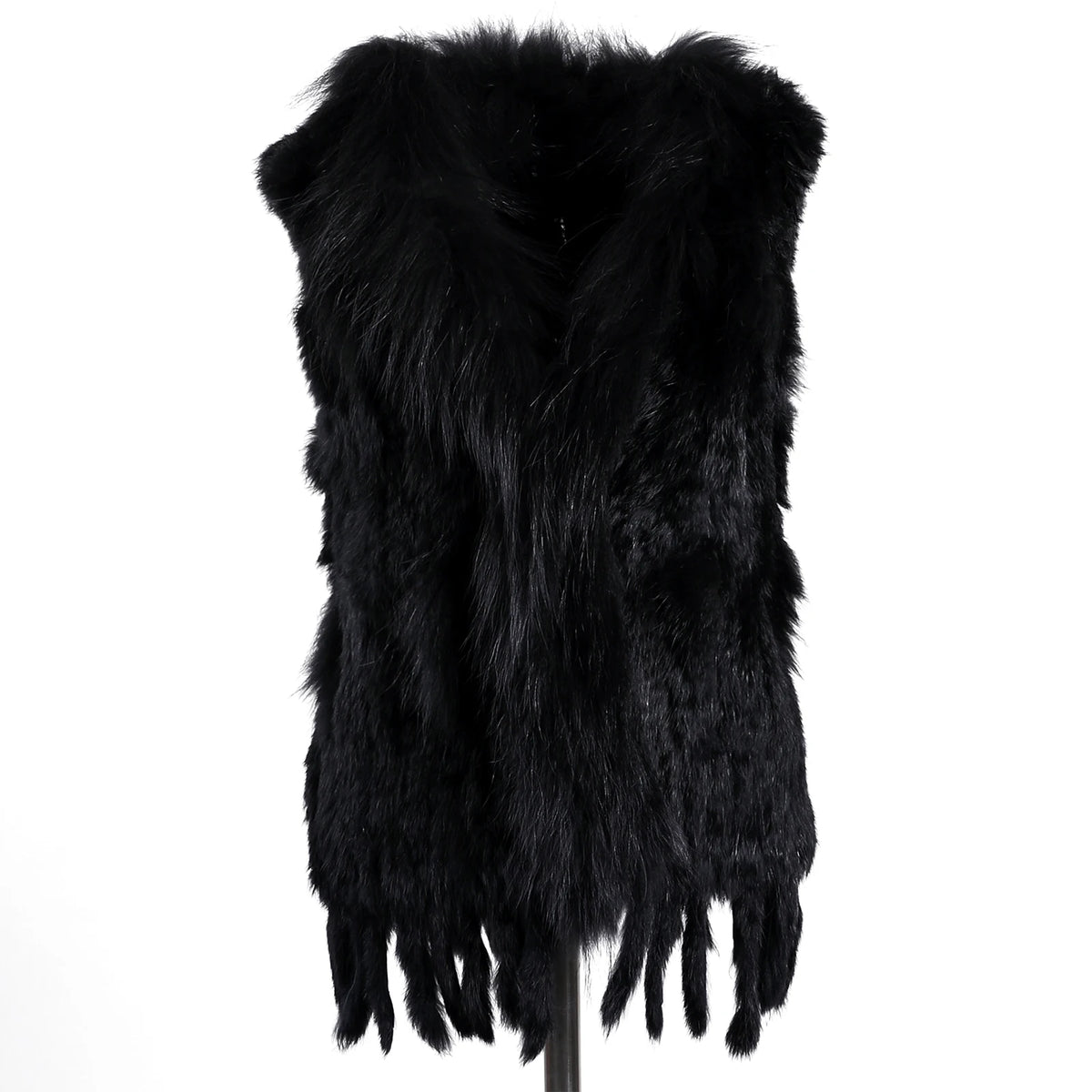 BOONJOVIA Women's 100% Real Rabbit Fur Knitted Vest Raccoon Fur Trim Collar Gilet Lady Fashion Waistcoat For Autumn Winter - Matrix Studios