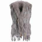 BOONJOVIA Women's 100% Real Rabbit Fur Knitted Vest Raccoon Fur Trim Collar Gilet Lady Fashion Waistcoat For Autumn Winter - Matrix Studios