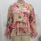 Women New Fashion Summer Casual Chic Women Blouse V-Neck Tiered Long Sleeve Loose Shirts Vintage Style Tops 3130359 - Matrix-studios.com
