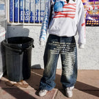 American Retro Patterned Alphabet Men Jeans Personalized Street Clothing Y2K Goth Men and Women Fashion Casual Pants - Matrix Studios