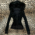 Women's 2025 Gothic Aesthetic Autumn Winter Fur Collar Hoodie Casual Slim Chic Design Cardigan Sweatshirt 2000s Harajuku Clothes - Matrix Studios