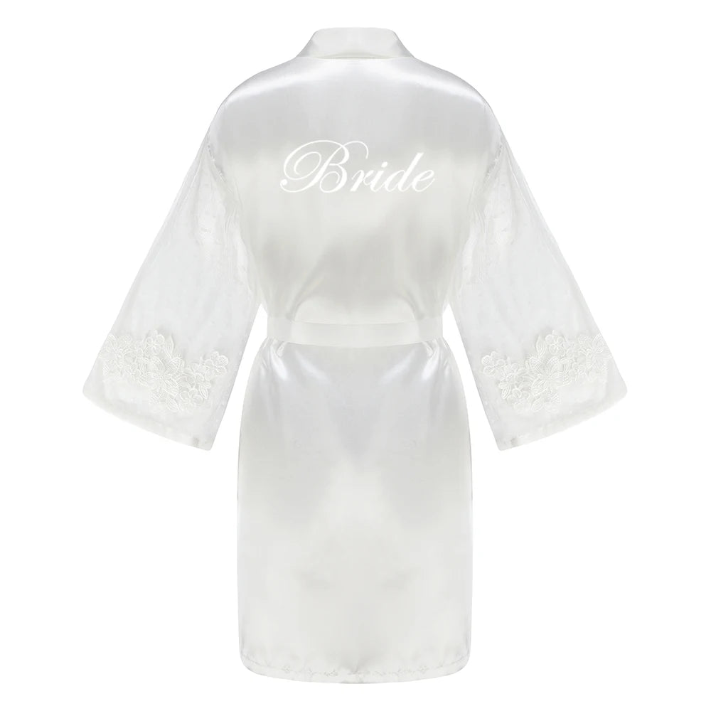 Caramel Wedding Bride Bridesmaid Robes Dressing Gown Sexy Women Bathrobe Night Shirts Short Women Kimono Mesh Sleeve - Matrix-studios.com