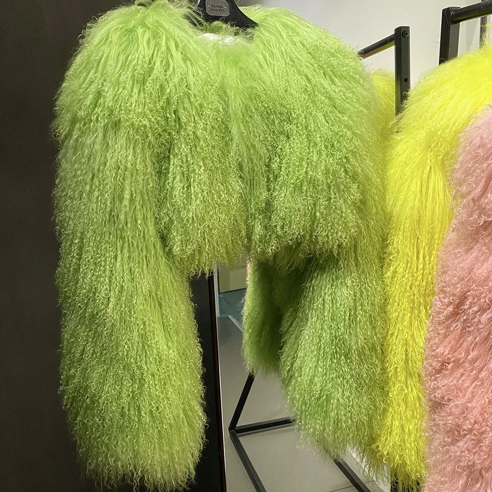 Short Genuine Fur Coat Mongolia Sheep Fur Long Sleeves Women's Warm Jacket - Matrix Studios