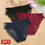 3PC/Set Women's Sexy Floral Lace Panties Low Rise Hollow Out Briefs Transparent Underwear Female Elastic Straps Soft Lingerie - Matrix Studios