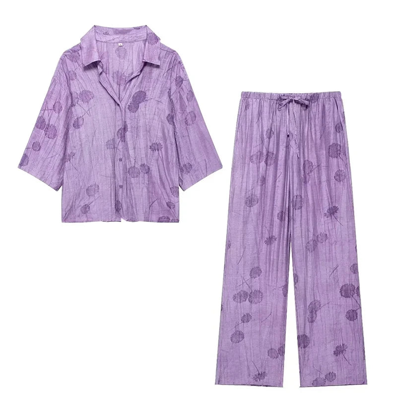 Women's Set 2024 New Fashion Spring Jacquard Loose Ladies Shirt Summer Women Pants Casual Chic Print Set for Women - Matrix-studios.com