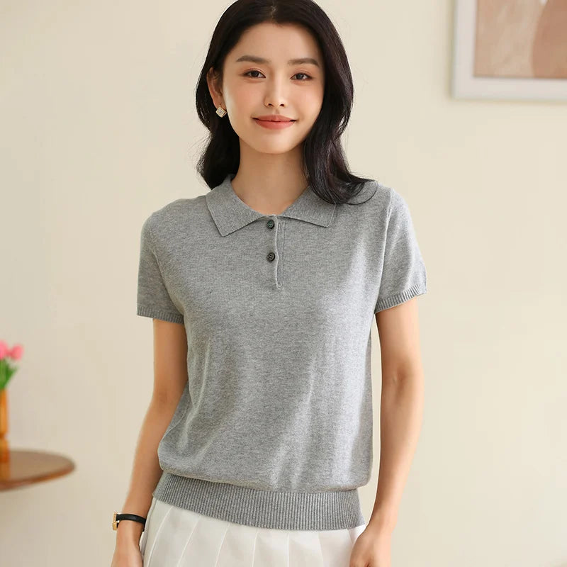 WinvyNee Summer Women's Clothing Cotton T-shirt Short Half Sleeve Polo Collar Clothes Solid Casual Pullover Female Top A1522006 - Matrix-studios.com