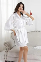 Women Silk Satin Short Night Robe Solid Kimono Robe Fashion Bath Robe Sexy Bathrobe Peignoir Femme Wedding Bride Bridesmaid Robe