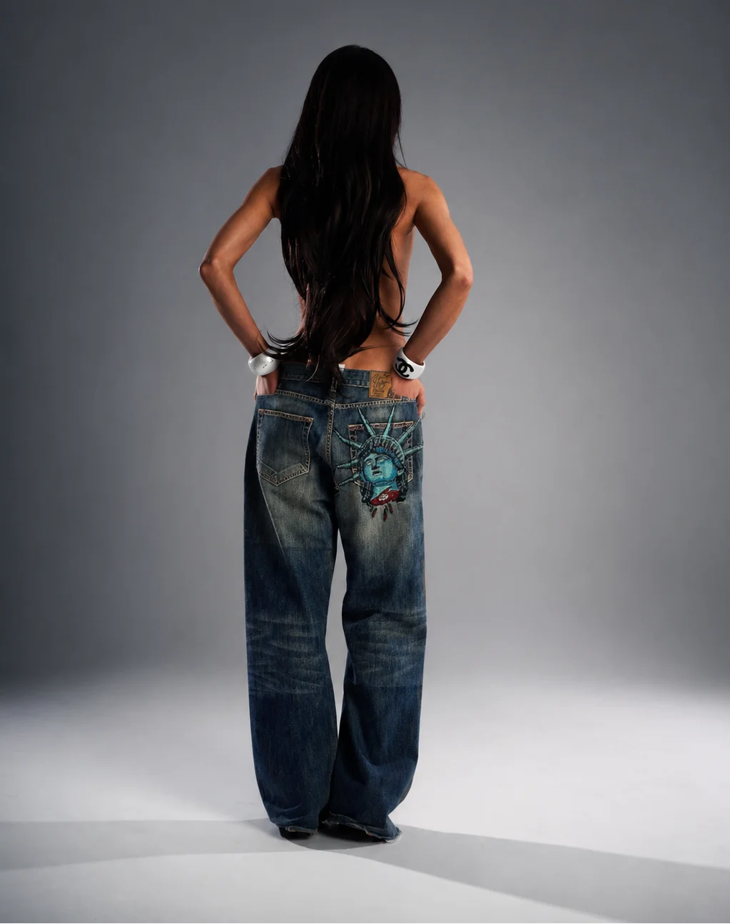 Y2k 2000s Statue of liberty Diamonds Jeans Casual Denim Pants High Waist Straight Wide Leg Jeans Harajuku Vintage Women Clothing - Matrix-studios.com
