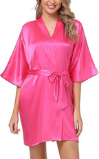 Nightgown Soft Bathrobe Short Women's Lounge Bride Bridesmaid Morning Gown Solid Color Wedding Party Silky Robes Summer - Matrix-studios.com