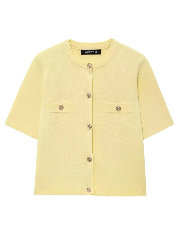 HXAO Cardigan Woman Knitwear Button Ladies Short Sleeve Knit Bolero Women's Tricot Top Summer Outerwear Crop Cardigan Top Female - Matrix Studios