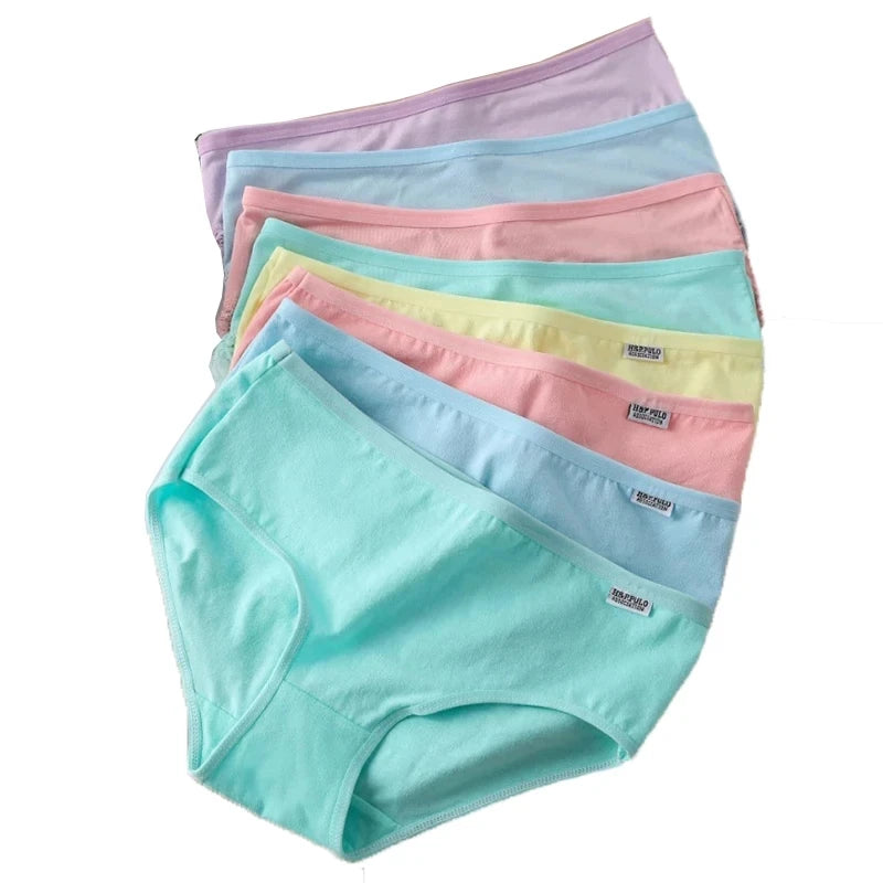 7Pcs/Set Candy Color Underwear Womens Comfortable High-quality Cotton Panties Mid-waist Breathable Underpanties Plus Size Briefs - Matrix Studios
