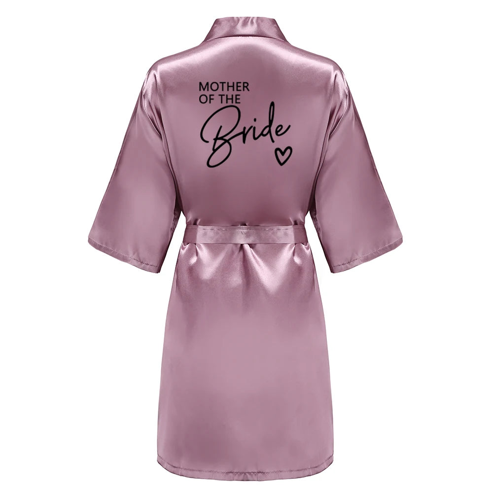 Wedding Party Team Bride Robe With Black Letters Kimono Satin Pajamas Bridesmaid Bathrobe SP003 - Matrix-studios.com