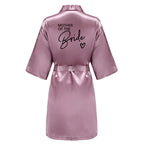 Wedding Party Team Bride Robe With Black Letters Kimono Satin Pajamas Bridesmaid Bathrobe SP003 - Matrix-studios.com