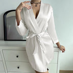 Pajamas women summer European and American ladies lace-up bathrobe sexy morning gown home dress can wear ice silk robe - Matrix-studios.com