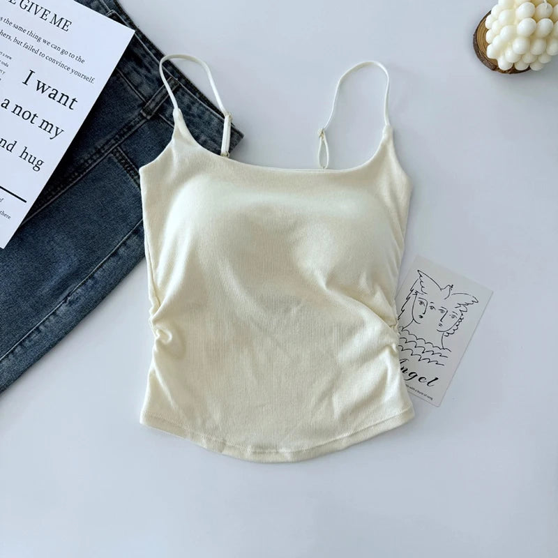 Summer Dopamine Color Sexy Camisole For Women With Pleated Waist And All-in-one Beautiful Back With Breast Pads For Women - Matrix-studios.com