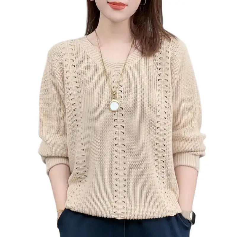 V-neck Knitted Sweater Autumn Popular Women's Clothing Foreign Style Inside with Solid Color Bottoming Shirt Top Jumpe Homme - Matrix Studios