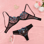 Purple Fancy Lingerie Set Female Underwear Embroidery Flower Bra And Panty Sets Women Outfits - Matrix-studios.com