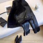 Faux PU Leather Coats Women Fur Collar Coat Thick Warm Short Jackets Spring Streetwear Button Open Stitch Jacket Autumn Winter - Matrix Studios