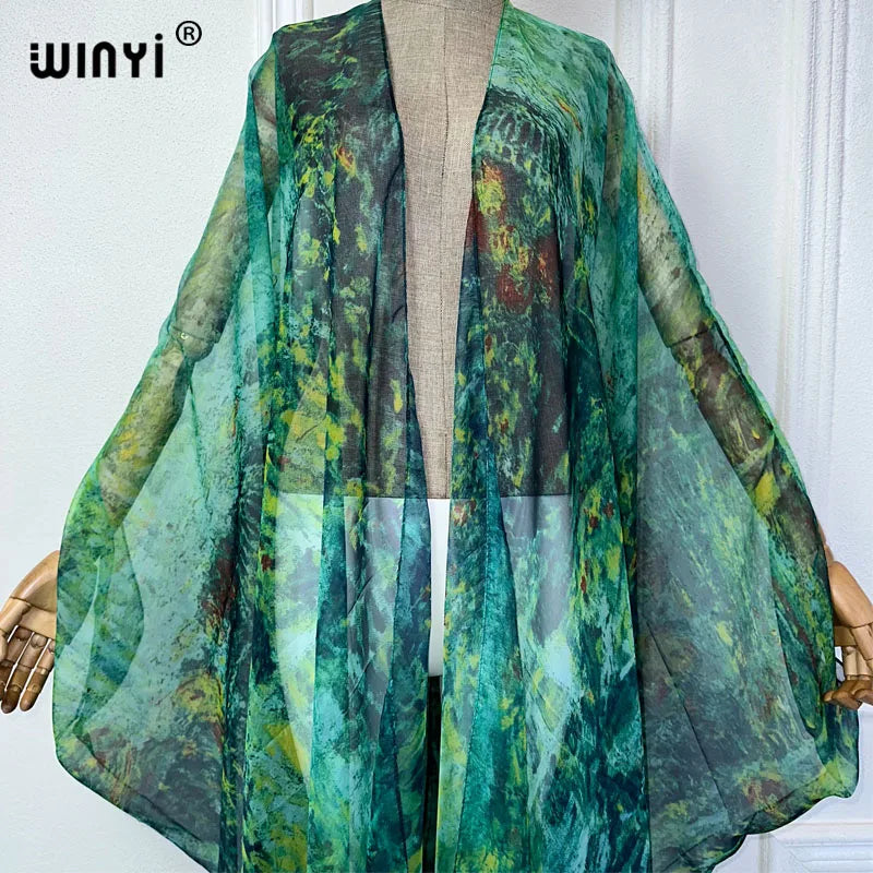 WINYI Kimono Summer Perspective Sexy Cardigan Beach Dress Abaya Dubai Luxury Bikini Cover Up Holiday Beach Outfits for Women - Matrix Studios