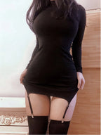 WOMENGAGA Sexy Long Sleeve Mini Dress Socks NEW High Waist Thin O Neck Elegant Fairy Women Korean Hot Sexy Dresses autumn 763G - Matrix-studios.com