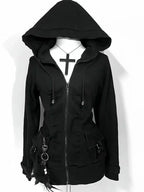 Black Fashion New Trend Women Casual Hoodie Retro Gothic Sweatshirts Hip Hop Punk Style Multifunctional High Street Cardigan